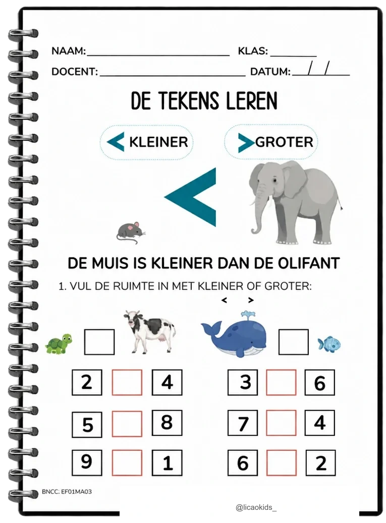 Werkblad kleiner dan en groter dan