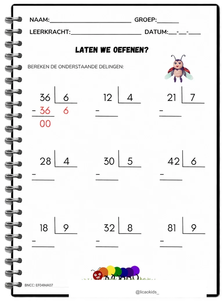 Werkblad staartdelingen