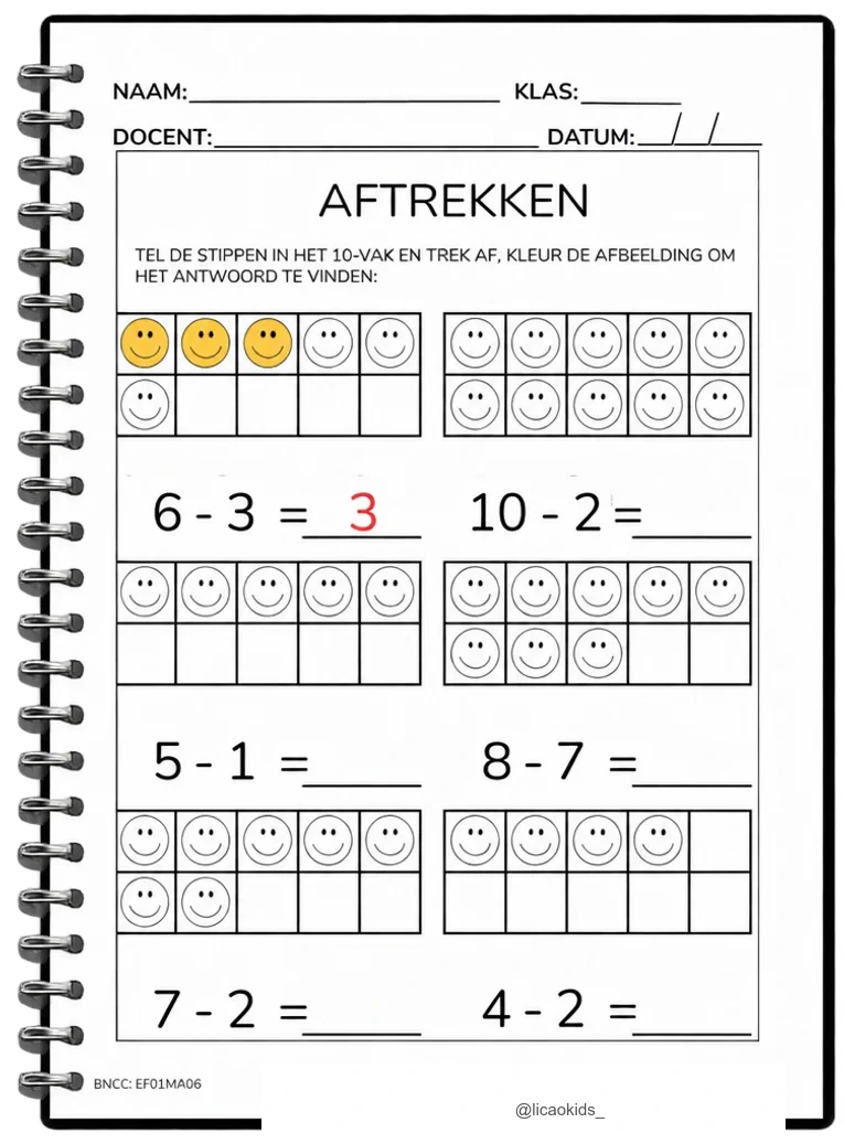 Werkblad aftrekken met tienframes