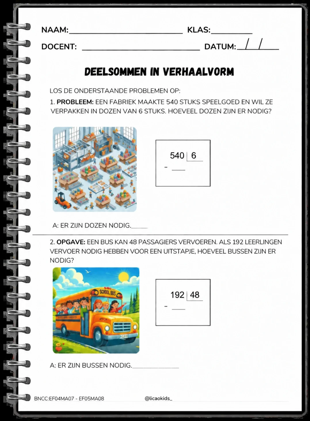 Werkblad verhaalsommen met delen