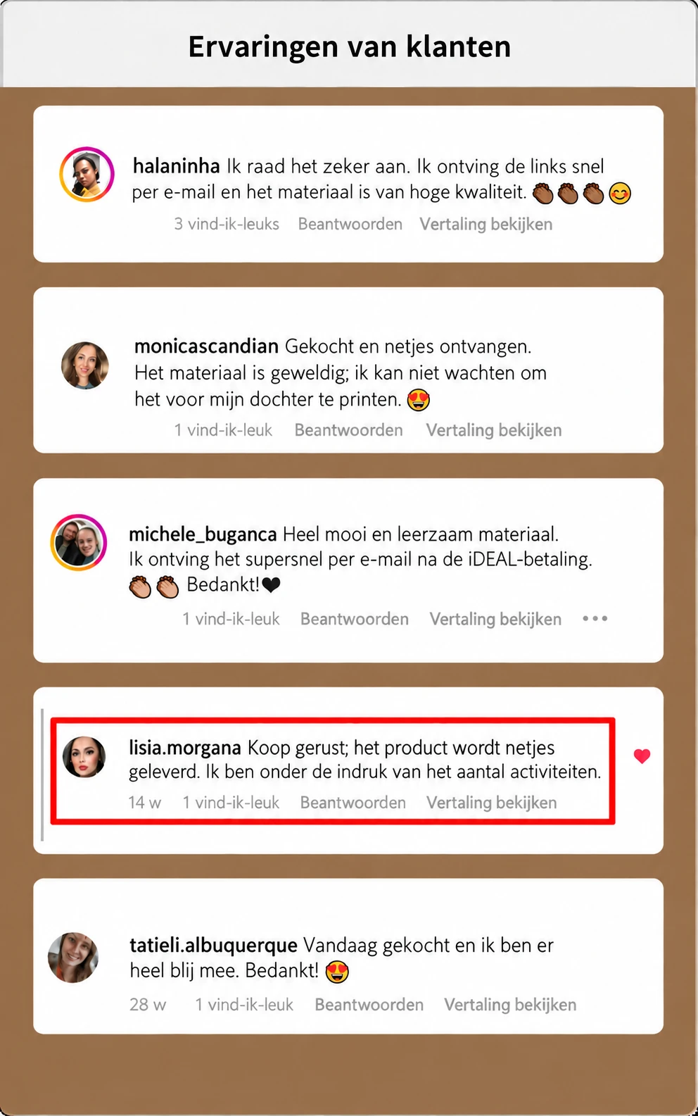 Ervaringen van klanten met het rekenmateriaal