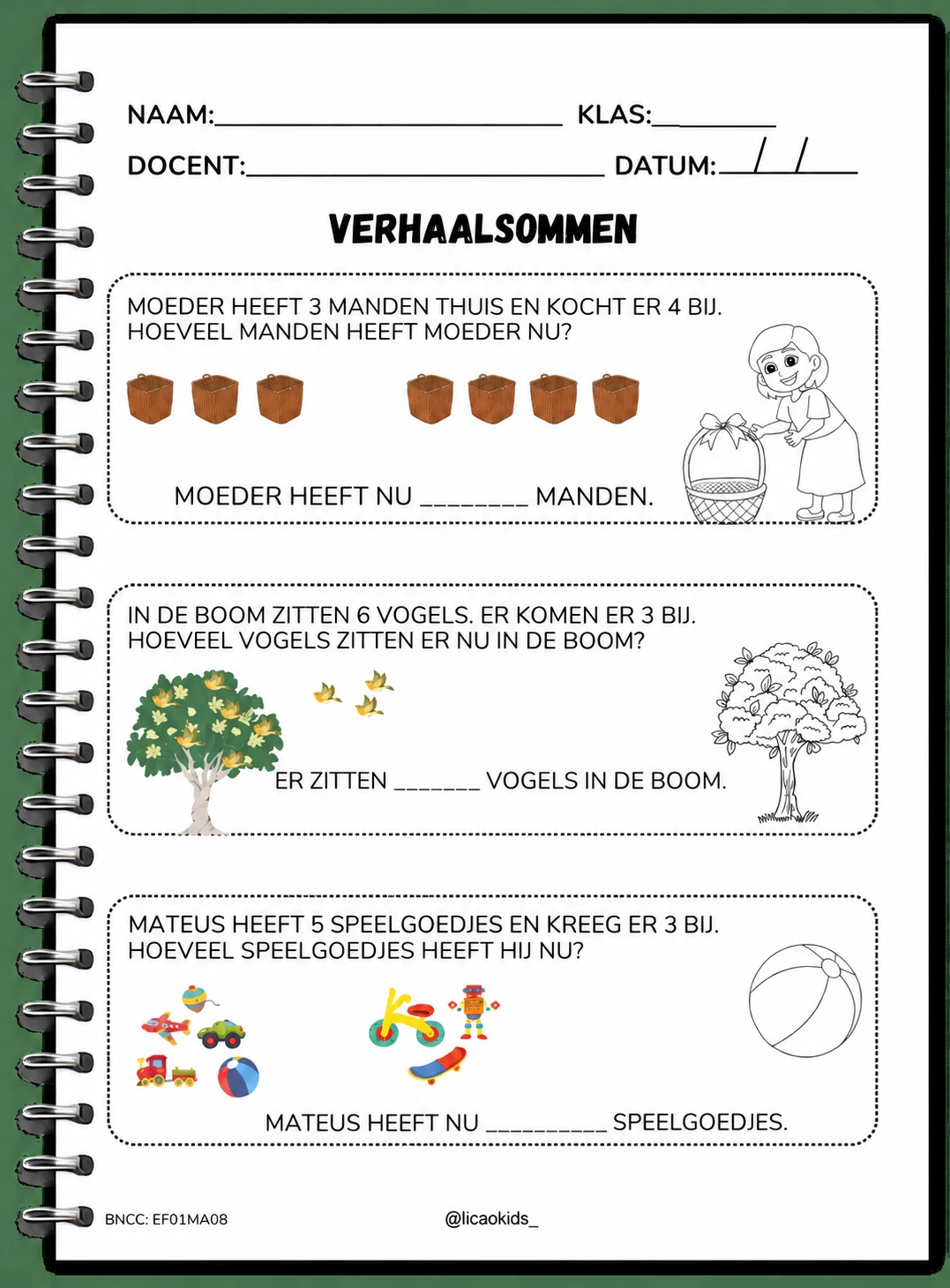 Werkblad met verhaalsommen